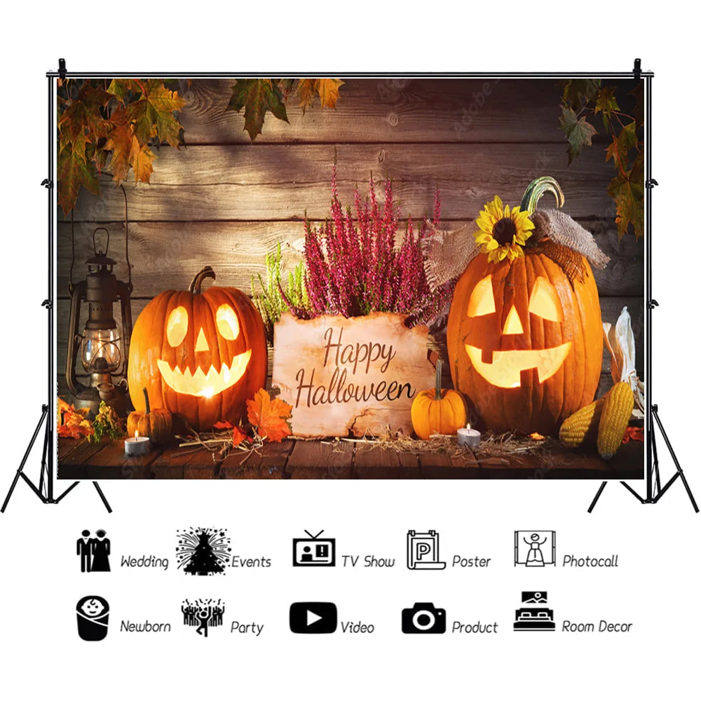 NITREE Halloween Background Autumn Pumpkin Farm Haystack Fallen Leaves Baby Photography Studio Prop Background  NG-04