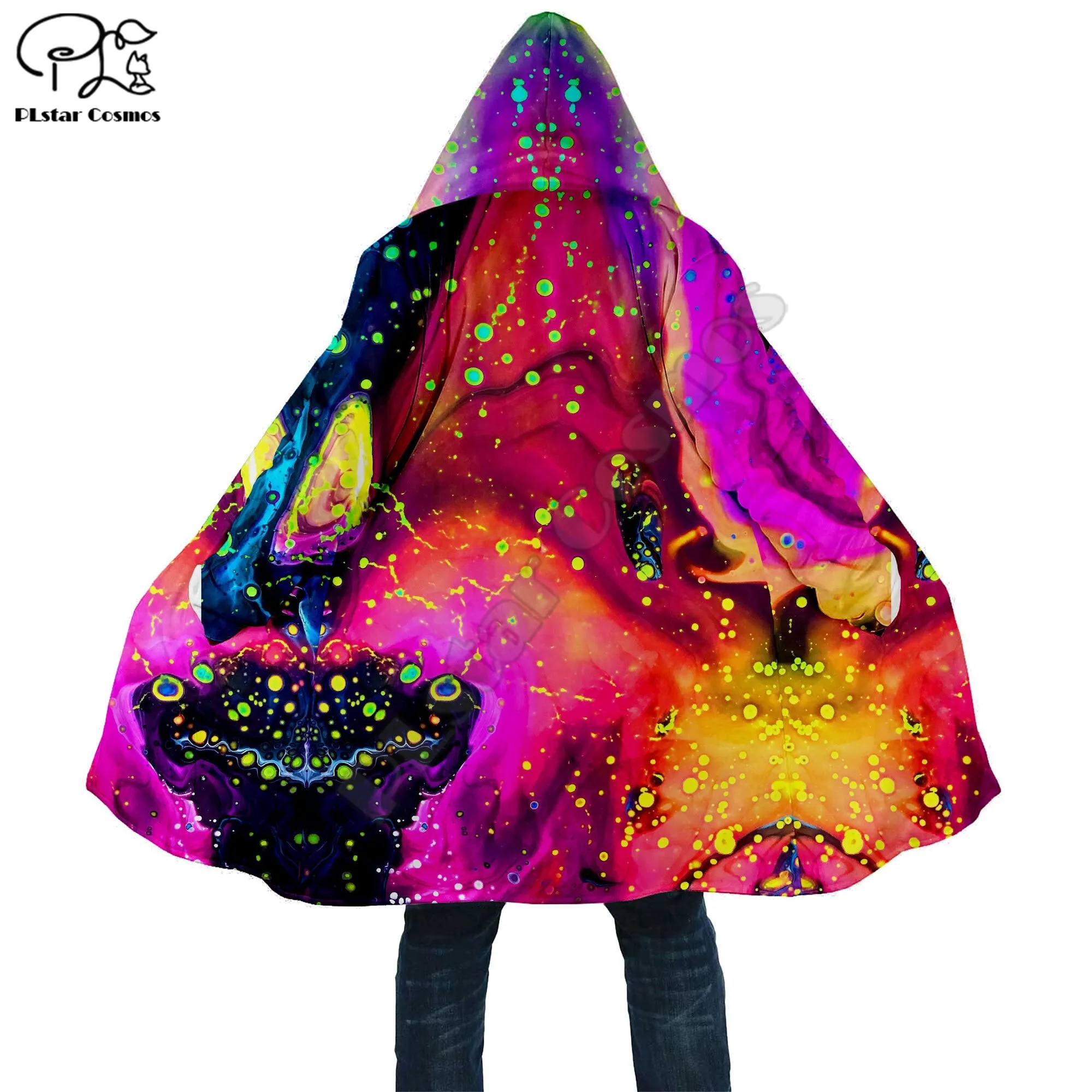 Burnout Hooded Cloak Coat 3D Printed Winter Men For Women Hooded Cloaks Fleece Wind Breaker Unisex Warm Overcoat