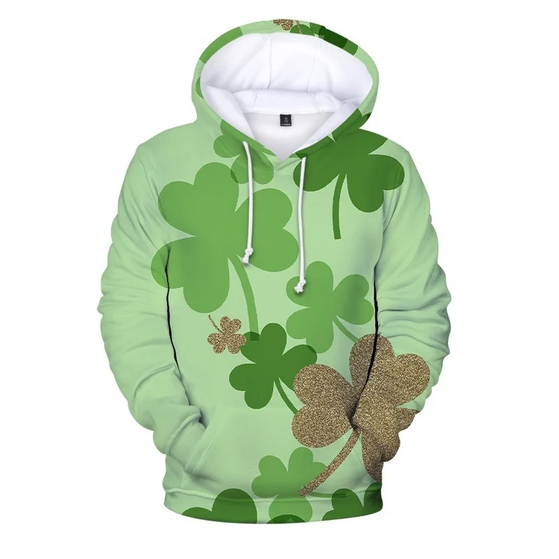 

3D Printed Four-leaf Clover Hoodies For Men Lucky Clover Graphics Oversized Hoodie Women Pullover Sweatshirt Long Sleeve Coat