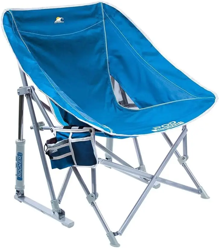 

Portable Folding Rocking Beach Chair with Drink Holder & Carry Bag - Blue