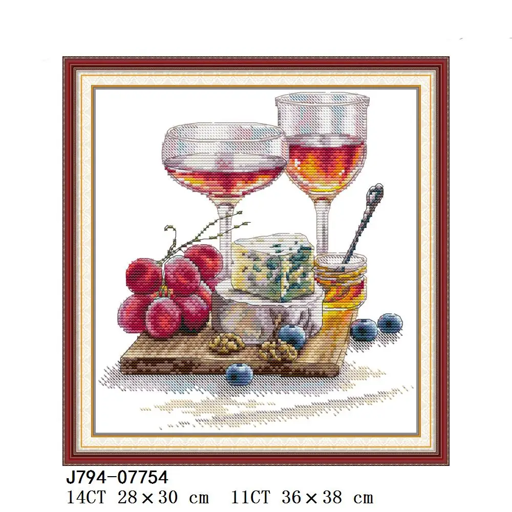 Joy Sunday Red Wine And Fruits Cross Stitch Kits, Sweetnessand Poetic Romantic Wine Home Decor, J046, J794