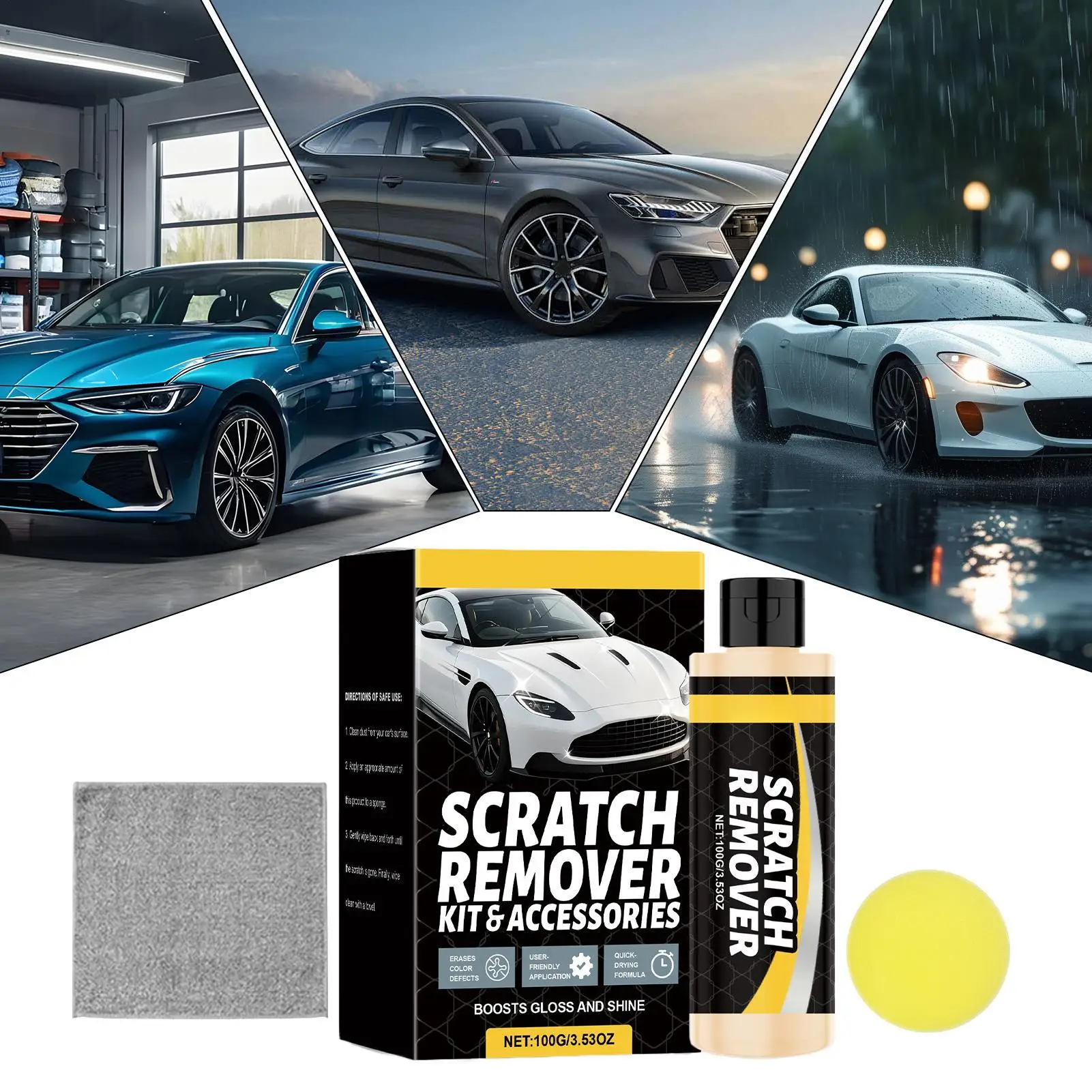 

Средство для удаления автомобильных царапин, 100 г, восстановитель, средство для ремонта автомобильных царапин с губкой и полотенцем для полировки, детализации, восстановления автомобиля