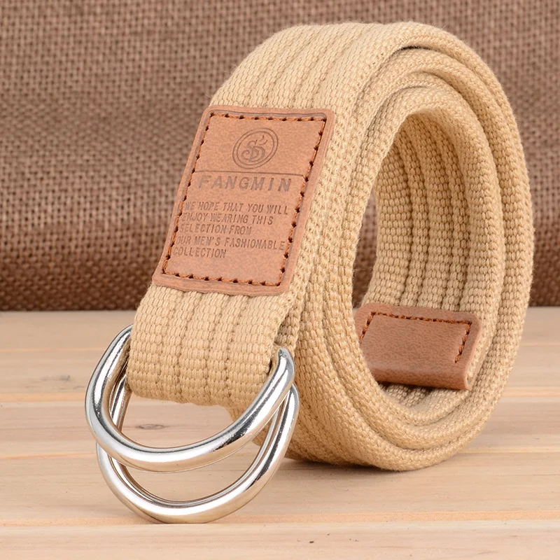 Solid Color Canvas Unisex Belt Alloy Double Ring Buckle Multicolor Woven Women\'s Belt Campus Youth Boy Girl Waistband Wholesale