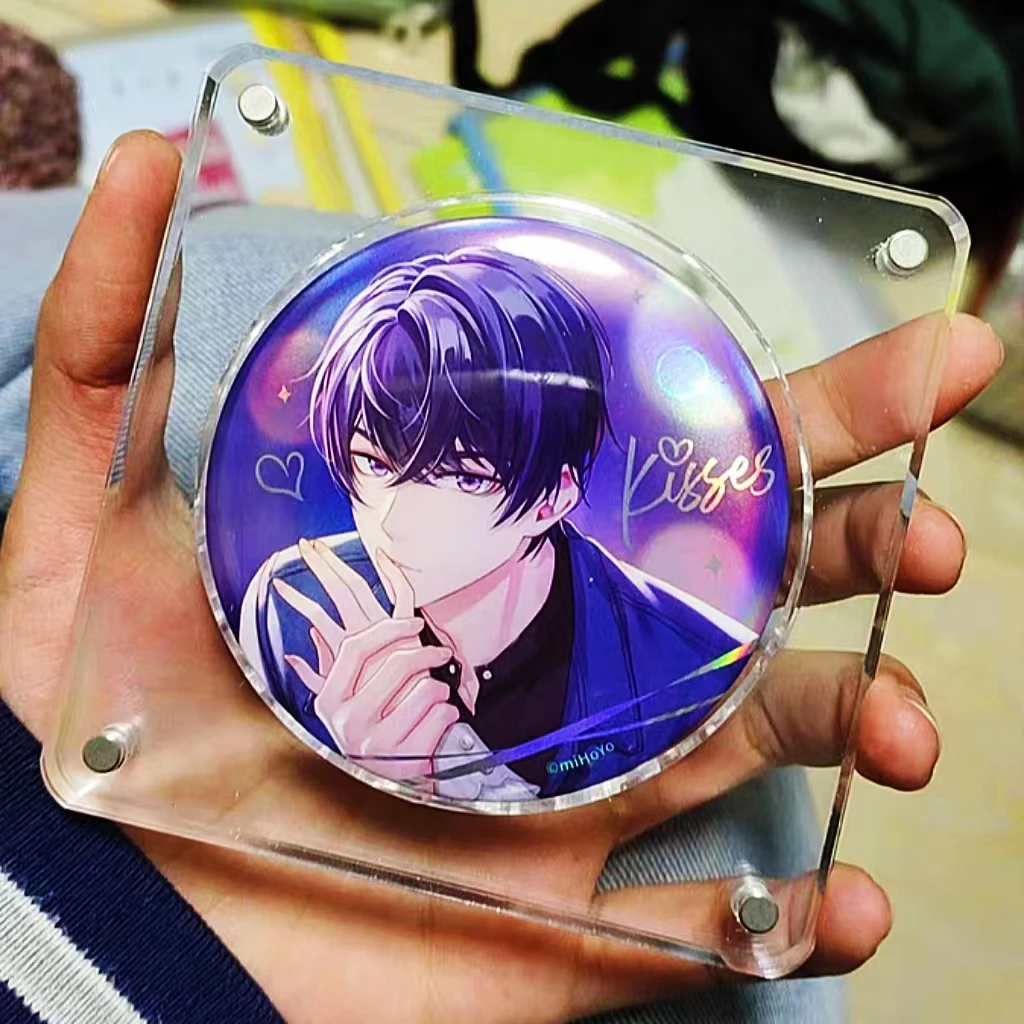 Round Rectangular Anime Badge Strong Magnet Acrylic Display Box Storage Frame Badge Stand DIY Single Cell Double Cells Thickened