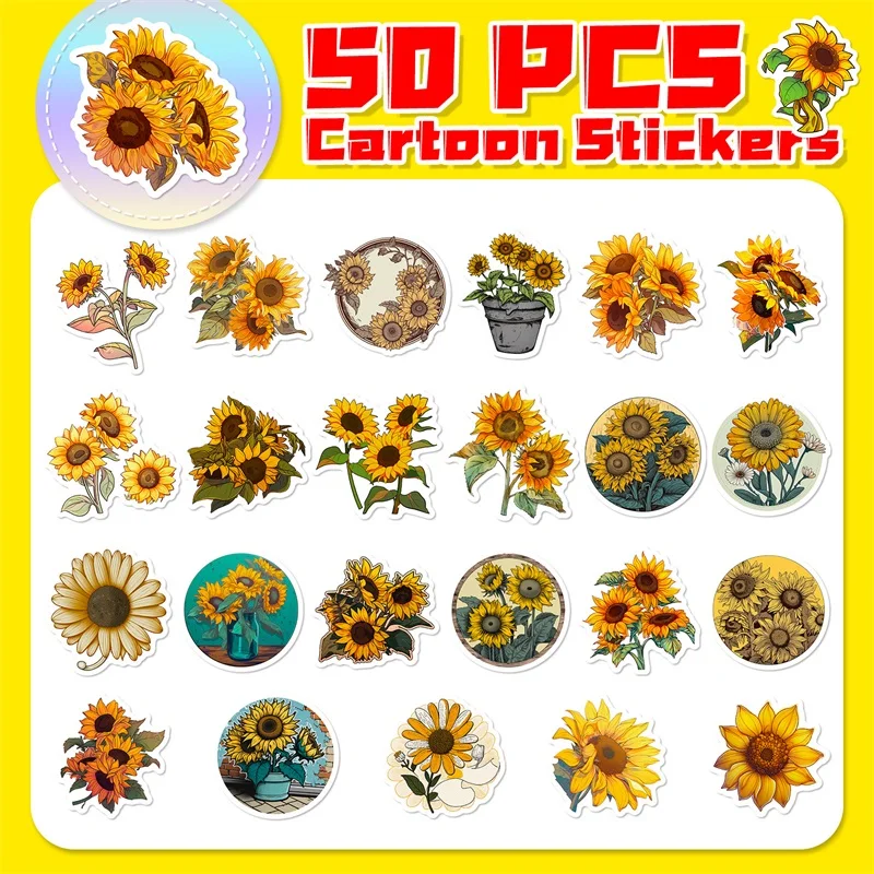 10/30/50PCS Pastoral Sunflower PVC Sticker Aesthetic Decoration Scrapbooking Stationery DIY Hand Accounting School Supplies