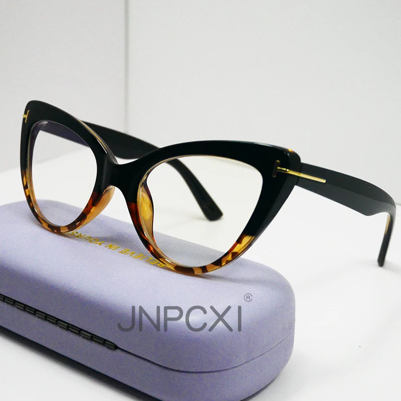 JNPCXI Real Picture Glasses Frame for Women Anti-Blue Ray Fashion Lady's Myopia Glasses Cat Eye Prescription Computer Glasses