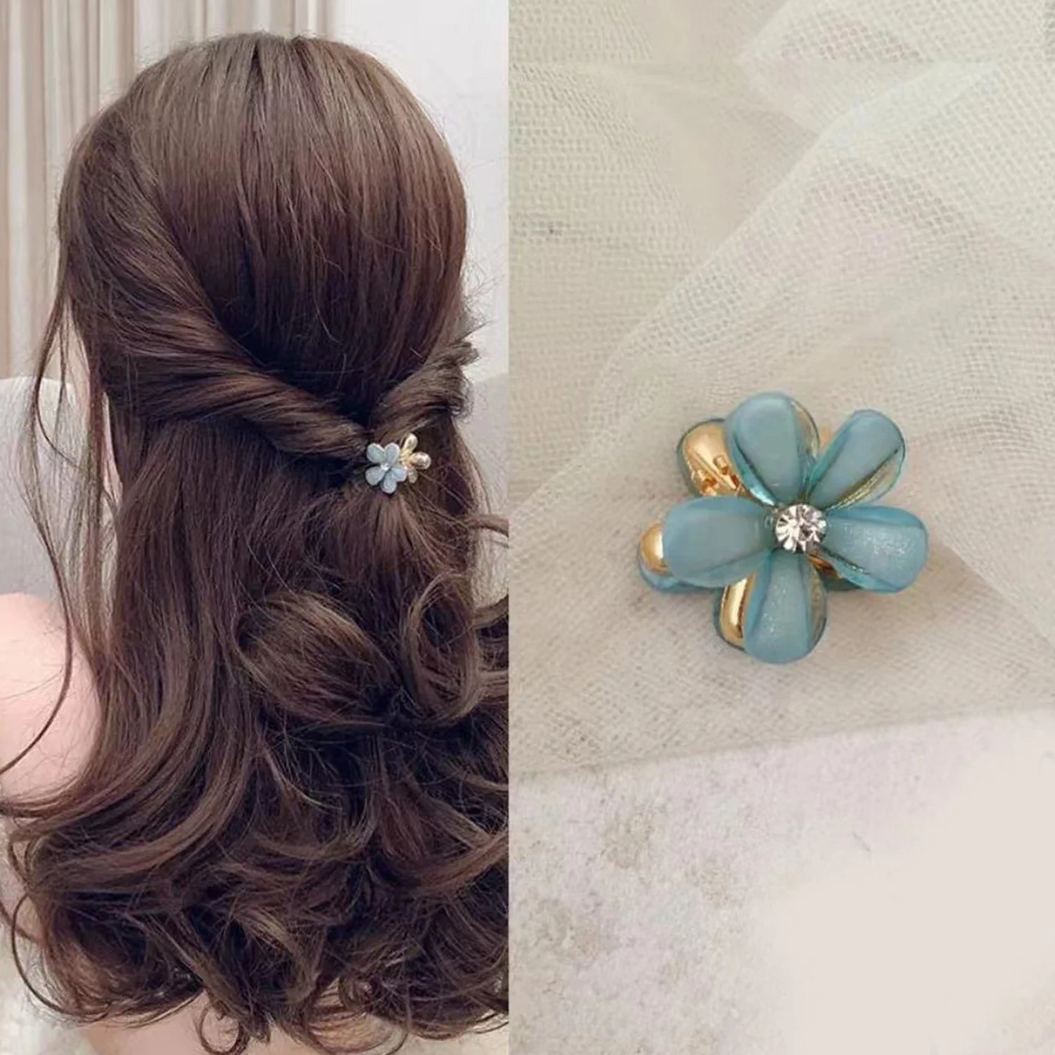 1PC Cute Crystal Flower Mini Hair Crab Clamps Girls Women Sweet Pearl Hair Clip Claw Metal Barrettes Children Hair Accessories