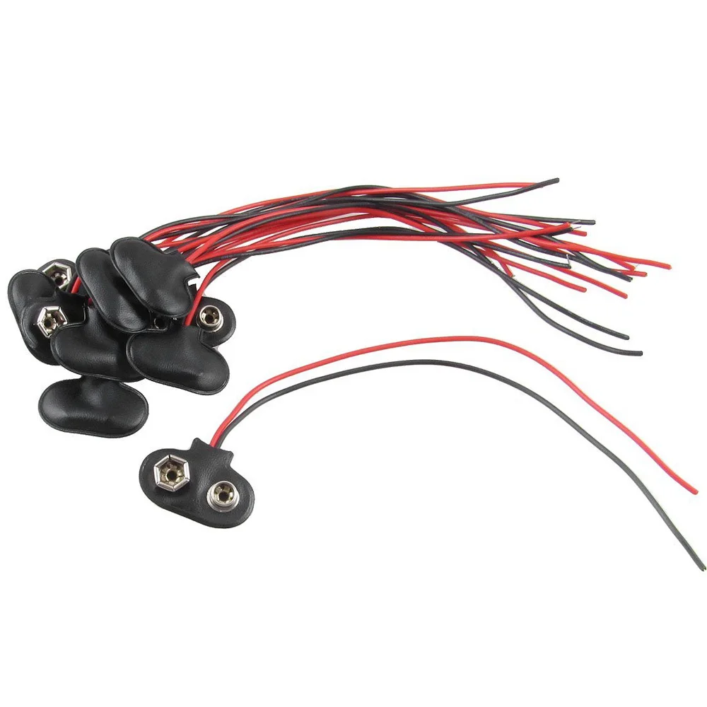 ETRT SODIAL(R) 10 Pcs Black Faux Leather Shell T Type Wired 9V Battery Clip Connector