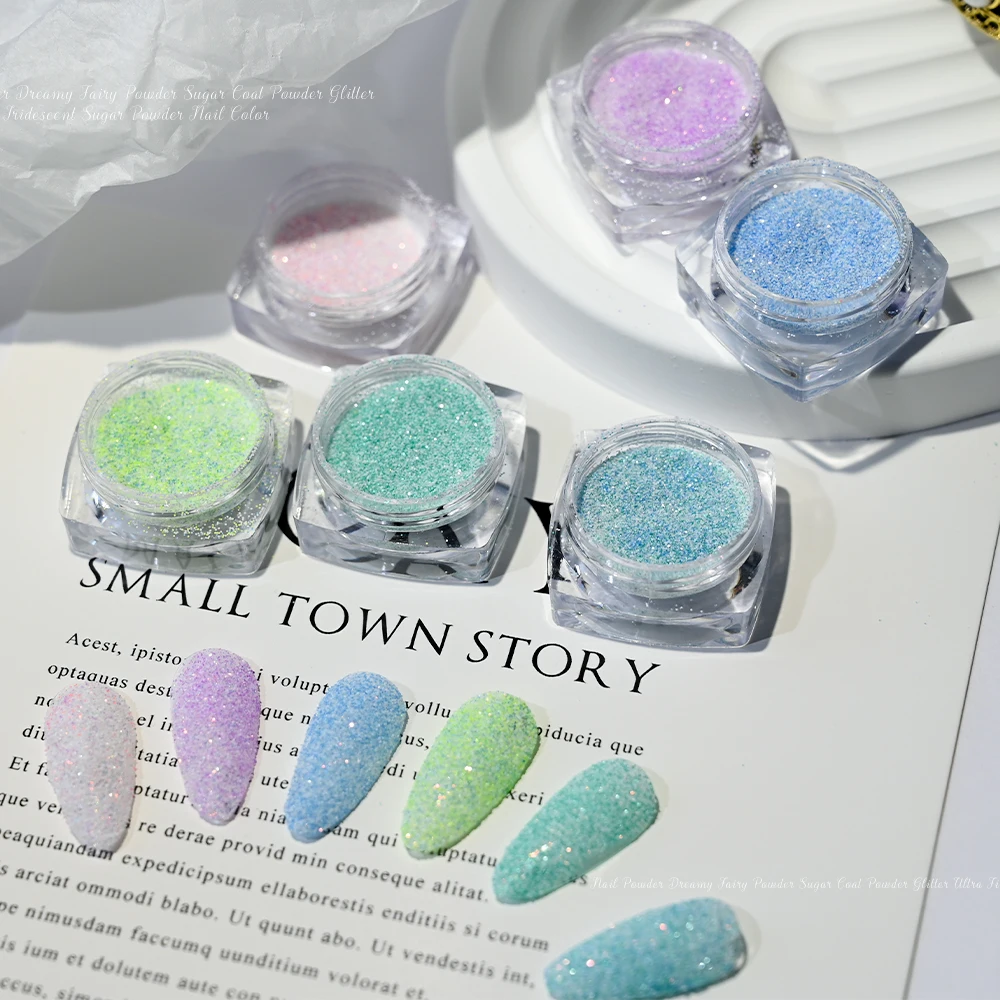 6Jar Sparkling Crystal Diamond Nail Glitter Sugar Powder Blue Pink Candy Sweater Effect Dust Shiny Nail Art Pigment DIY Manicure