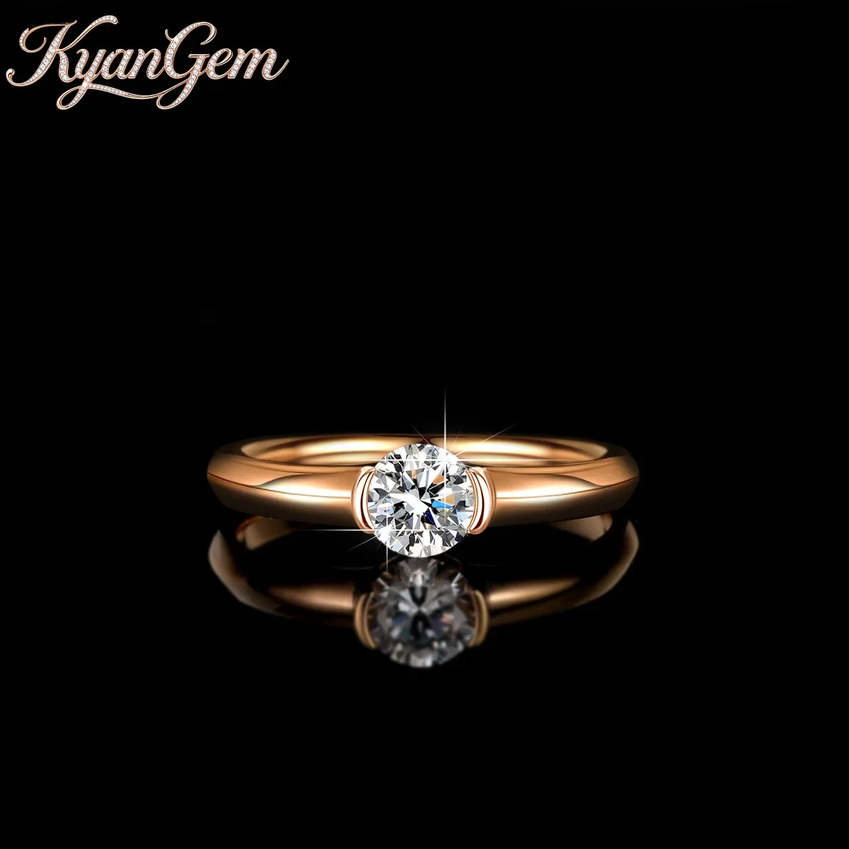 

KyanGem 18K Gold Four-claw Classic Diamond Ring Moissanite High-end Fashion 0.5 Carat Female Rose Gold Wedding Ring