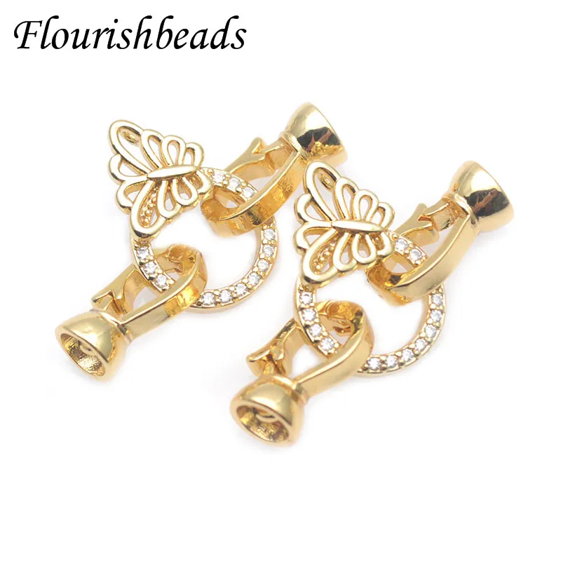 

High Quality Gold Plated Charm In Center with Butterfly Necklace Connector Clasp Paved CZ Beads Jewelry Findings