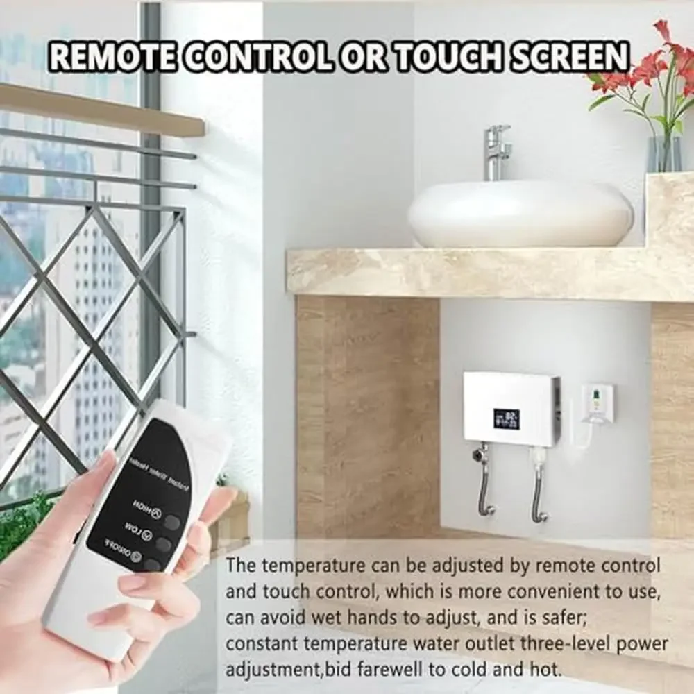 Electric Tankless Water Heater 110V Remote Control Instant Hot Water 3000W Compact Design Safe Energy-Saving