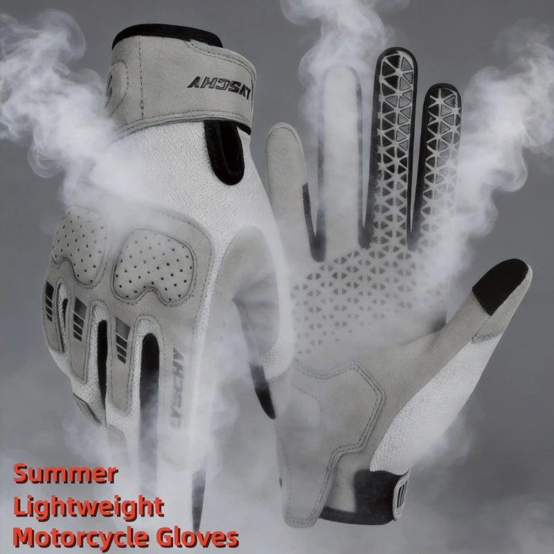 

LYSCHY Summer Motorcycle Gloves Lightweight Breathable UV Protection Sunscreen Full Finger Motorbike Riding Abrasion Resistant T