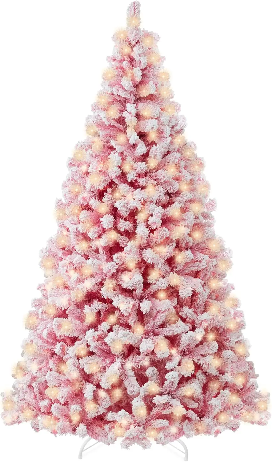 Best Choice Products 7.5Ft Pre-Lit Pink Christmas Tree, Artificial Snow Flocked Full Fir Tree, Holiday Decoration W/ 550