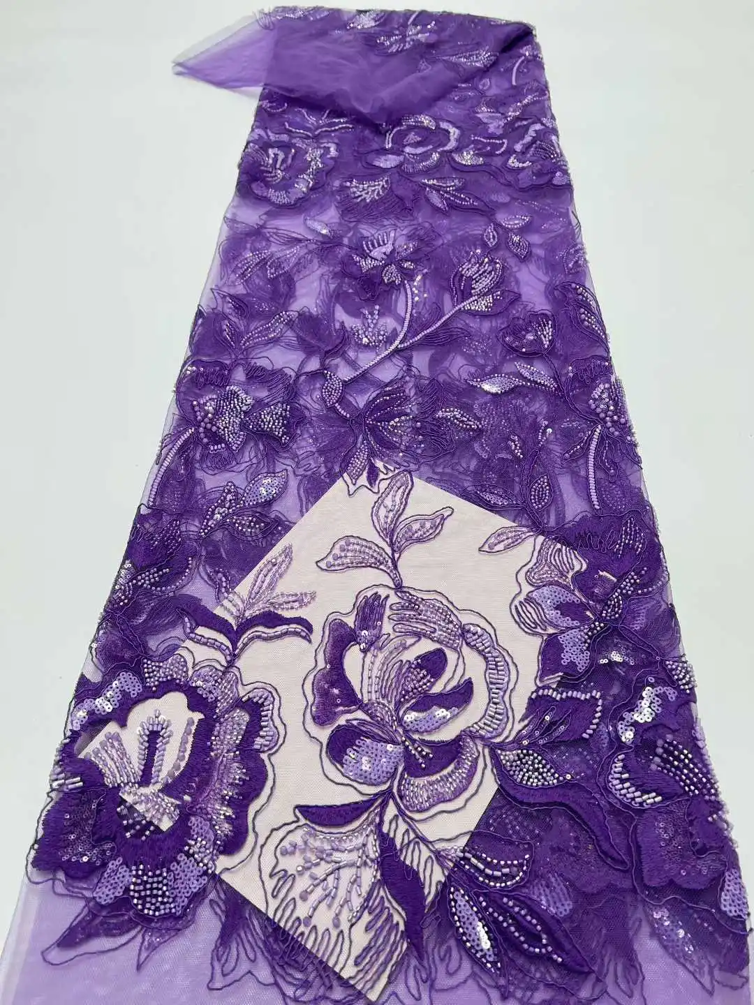 

High Quality African Sequins Embroidery Lace Fabric 2026 French Nigerian Groom Mesh Beads for Dress Sewing Wedding Party