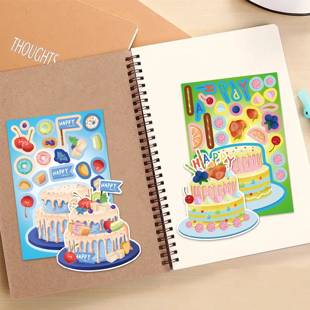 8 قطع من ملصقات الكيك الإبداعية تمنيات تتيح إلى ملصقات ألغاز تجميع ملصقات كرتونية ذاتية الصنع