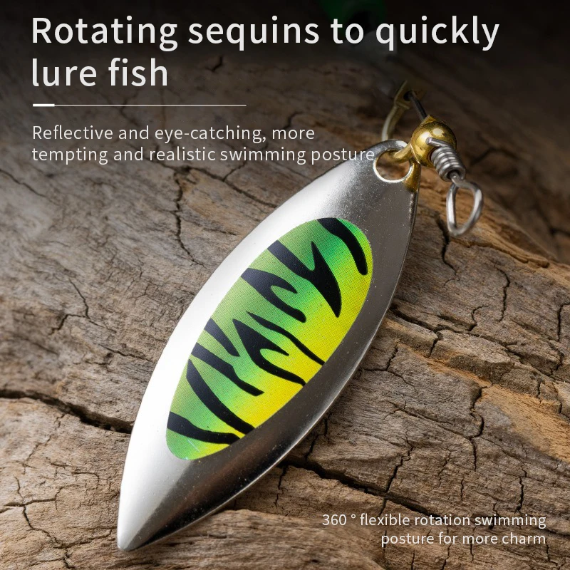 1 Pcs Metal Sliver Rotating Sequins Spoon Lure 7g/10g Spinner Fishing Hard Bait With Feather Treble Hook Fishing Accessories