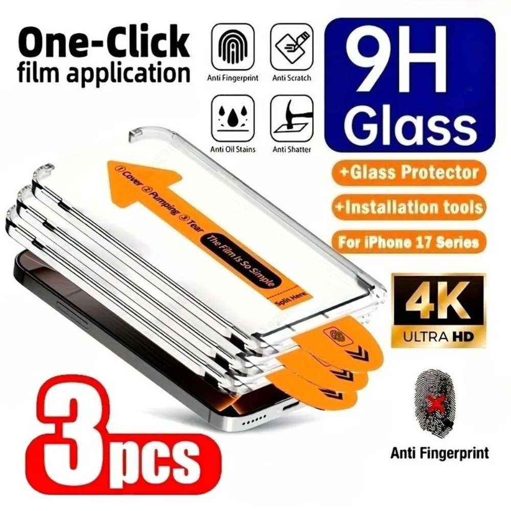 3 قطعة زجاج مقسى عالي الوضوح لهاتف آيفون 17 16 15 Pro Max Air 16e 15 14 Plus 14 13 12 11 Pro XR XS زجاج تركيب خالٍ من الغبار #1