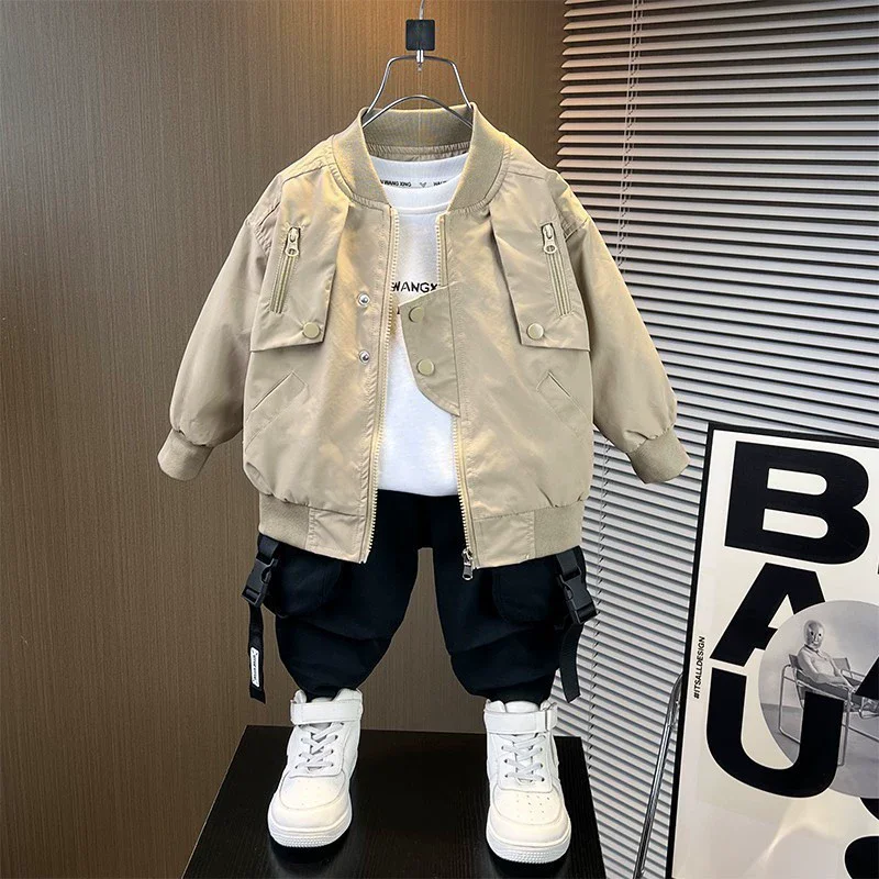 ZOETOPKID Boys Baseball Jackets Children's Clothing Spring Autumn Big Kids Zipper Coats Solid Color Windbreaker Outerwear
