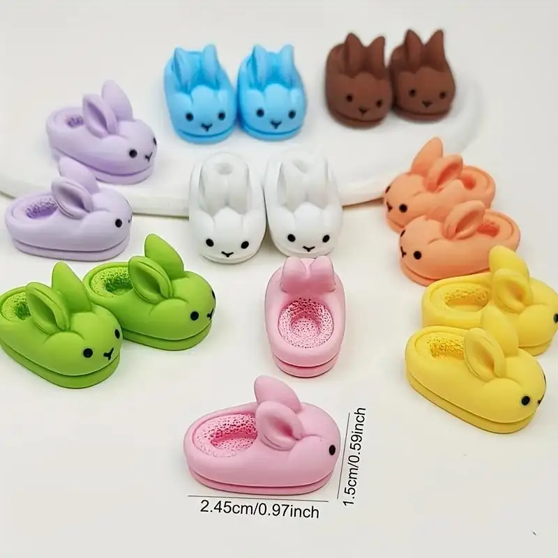 24 Pieces/12 Pieces Mini Rabbit Shaped Resin Slippers - Cute Rabbit Ears and Vivid Eyes, Soft Macaron Color Series (Pink, Yellow