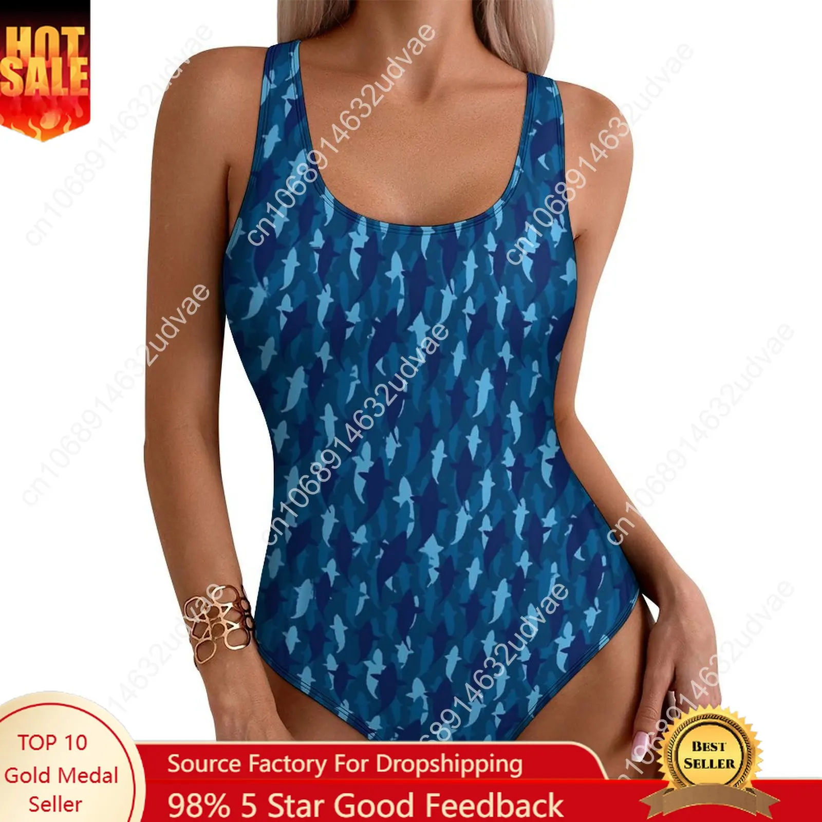

Shark Bite Swimsuit Sexy Animal Print Female Swimwear One Piece Fashion Bodysuit Vacation Bath Push Up Sleeveless Beachwear