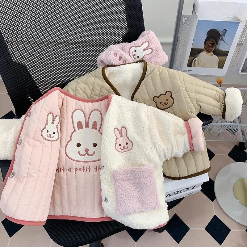 2pcs/set Kids 2026 New Reversible Padded Jacket & Scarf Set – Thick Winter Coat, Warm Outerwear for Boys & Girls