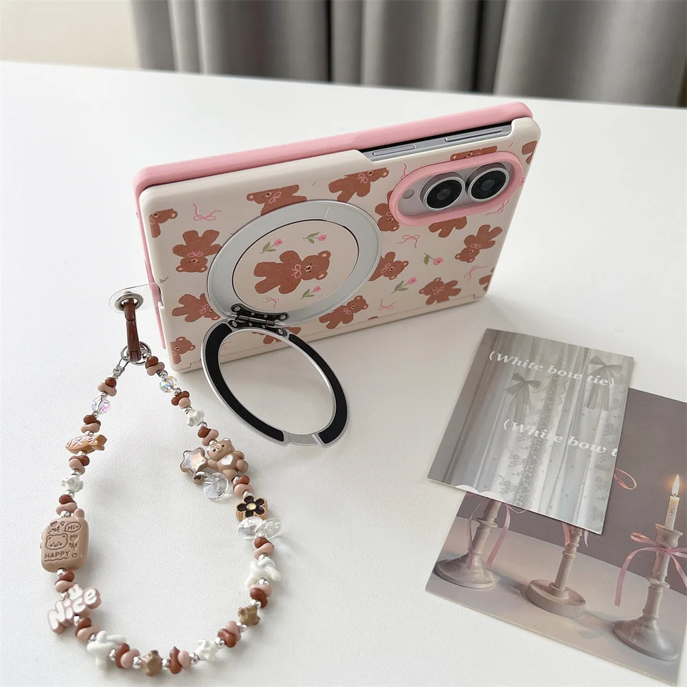Fashion New Tulip Bear Magnetic Phone Case For Samsung Galaxy Z Fold8 Kawaii Shockproof for Magsafe 360° rotating bracket Cover