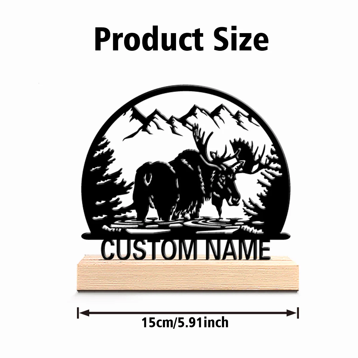 1pc Terror Personalized Custom moose Metal Statues Wooden Base Wall Decor for Living Room Garage Modern Industrial Style