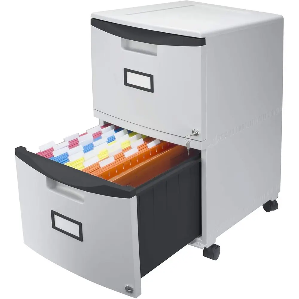 

Gray Locking Two-Drawer File Cabinet with Casters for Home and Office, 1-Pack