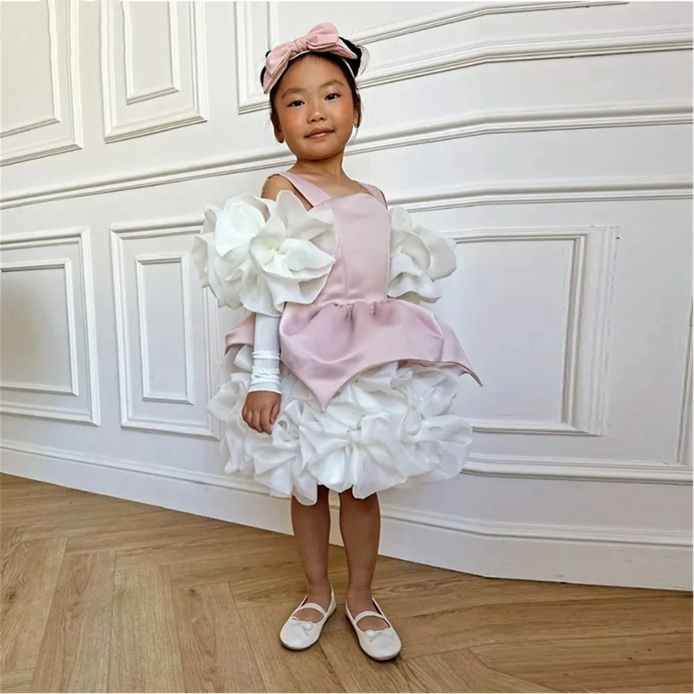 

Cute Flower Girl Dress for Wedding Ruffles Pleat Flowers Ball Gown Princess Birthday Party Dress First Communion Gown Customized