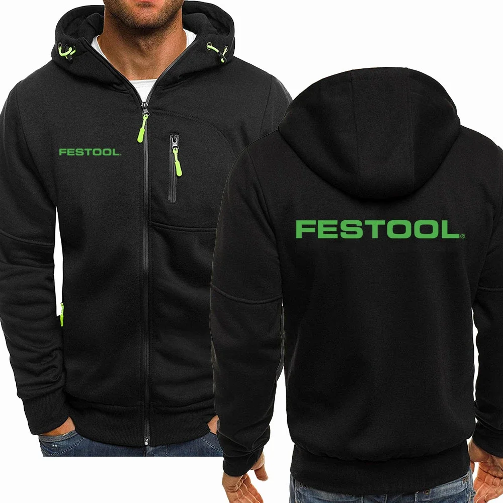 2023ใหม่ฤดูใบไม้ผลิฤดูใบไม้ร่วงฤดูใบไม้ผลิเครื่องมือ FESTOOL hooded ผู้ชายซิปเสื้อแขนยาวผ้าฝ้าย Hip-Hop Hop Harajuku แจ็คเก็ตลำลอง