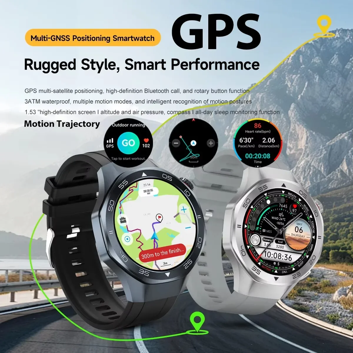 

Мужские умные часы с Bluetooth-вызовами, HD IPS-дисплеем 360*360, мониторингом сердечного ритма и здоровья, водонепроницаемостью 3ATM, GPS и спортивными функциями