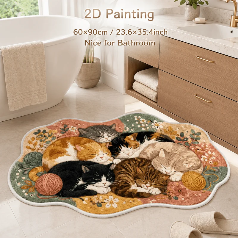 VIKAMA Cute Cat Rug, Soft and Plush Imported Rug in the Shape of a Sleeping Cat, Bedside Rug for the Bedroom, Home Decor
