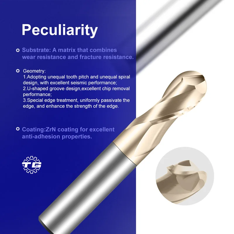 Titanium Alloy T40 Series T40-B2/Double Groove Ball End Mill High Performance Machining Tools