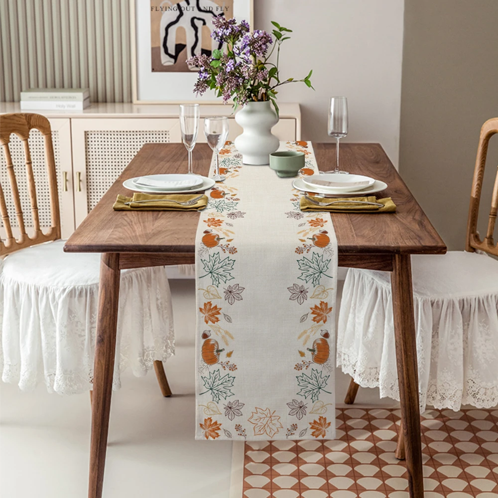 Thanksgiving Autumn Pumpkin Dining Table Runner Wedding Decor Linen Table Runner for Dining Table Christmas Decoration