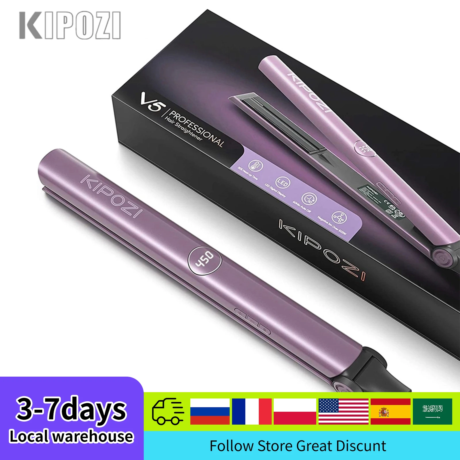 KIPOZI Professional Hair Straightener 2 in 1 Curling Hair Titanium Flat Iron Instant Heat Styling Tool with Digital Display Pro