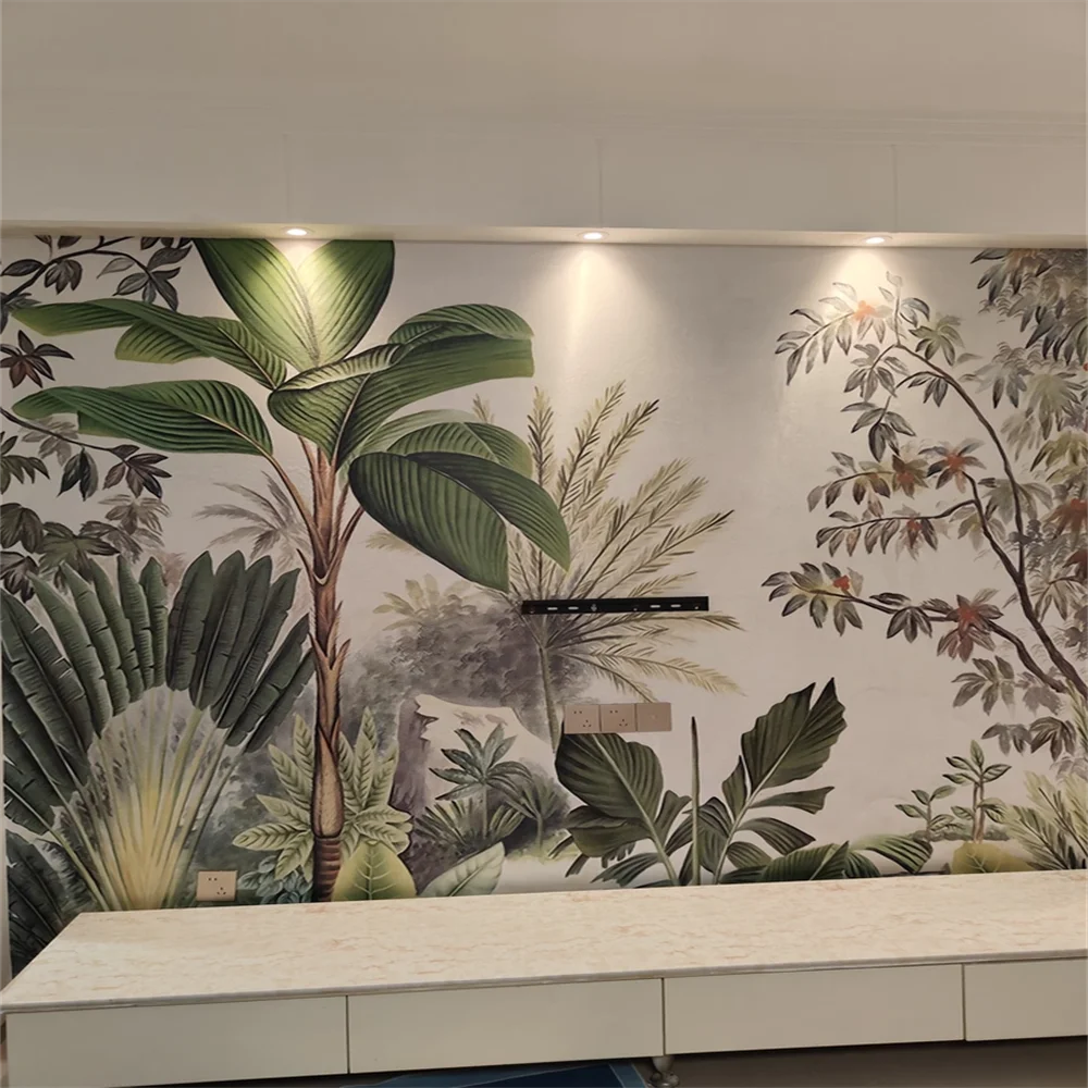 

Обои с растением тропического леса на заказ, фреска для гостиной, средневековый тропический пейзаж, фон, обои, домашний декор, Papel De Parede