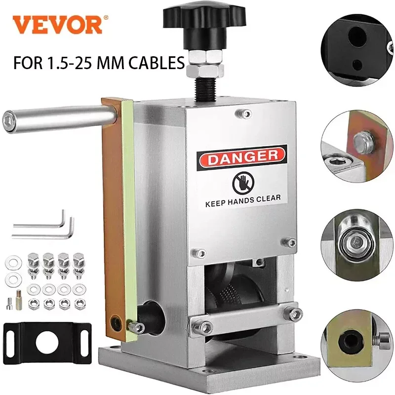 VEVOR Manual Wire Stripping Machine Hand Cranked 1.5-25mm Cutter for Stripping Cable Machine A Denuder Cable Electrical Work
