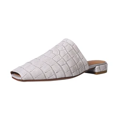 Dilalula New Square Headed Retro Genuine Leather Cowhide Slippers Women Comfortable Low Heel Women Walk Muller Slippers
