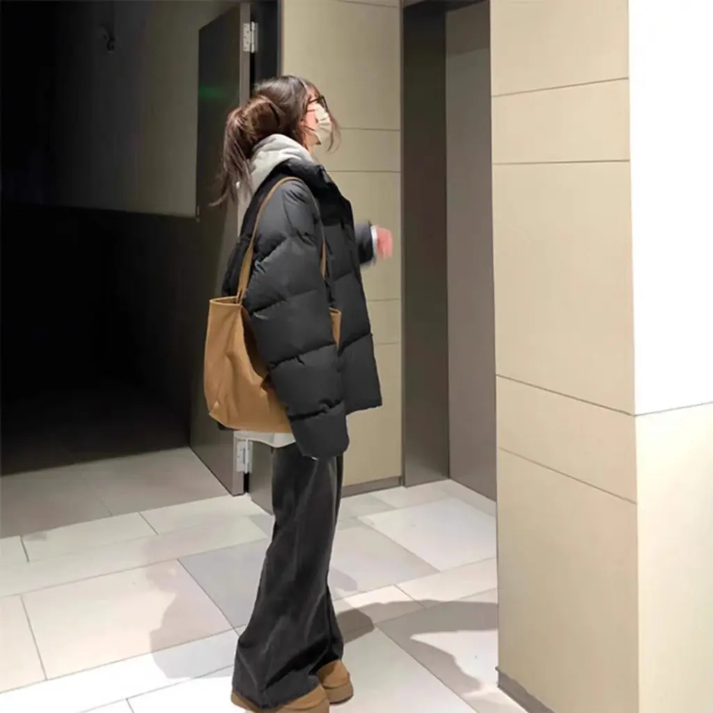 

Women's Black Cotton-Padded Jacket Korean-Style Winter Coat Thickened Bread Coat Small Size New Arrival