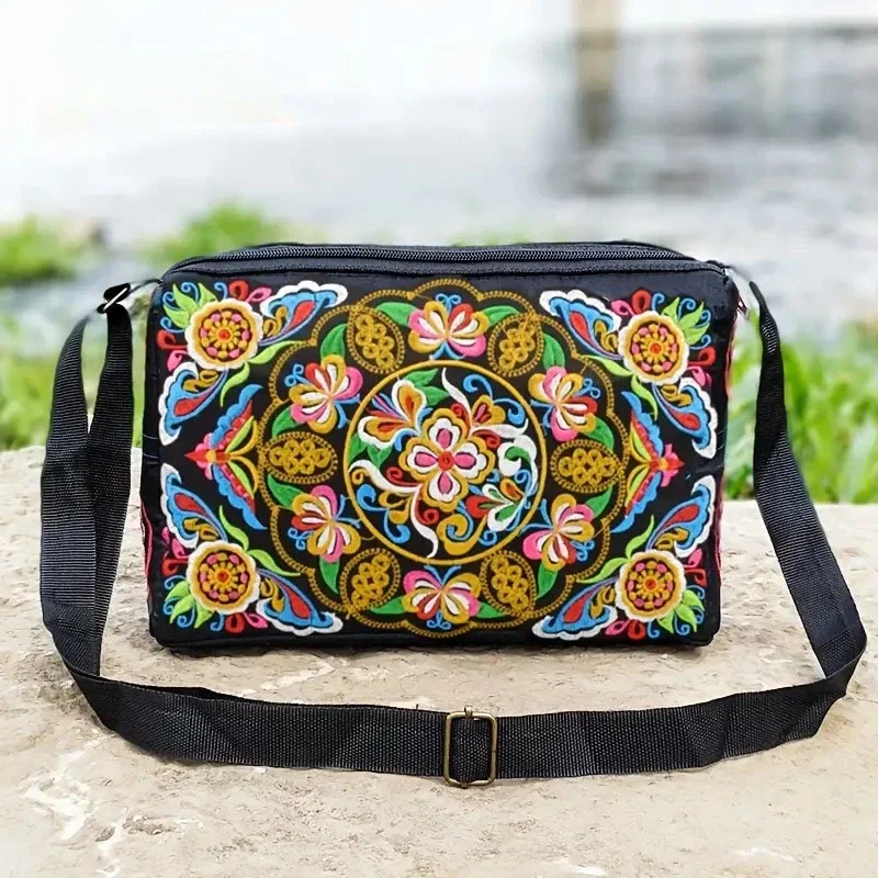 Bolso cruzado con flores bordadas para mujer, bandolera de lujo de gran capacidad, monedero informal de viaje, 2023