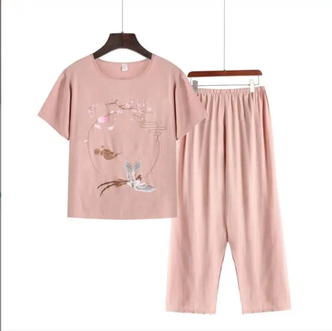 

Summer New Design Lady Pajamas Set Sleepwear Women Cotton Linen Pyjamas Causal Loose Nightwear Chinese Vintage Lingerie