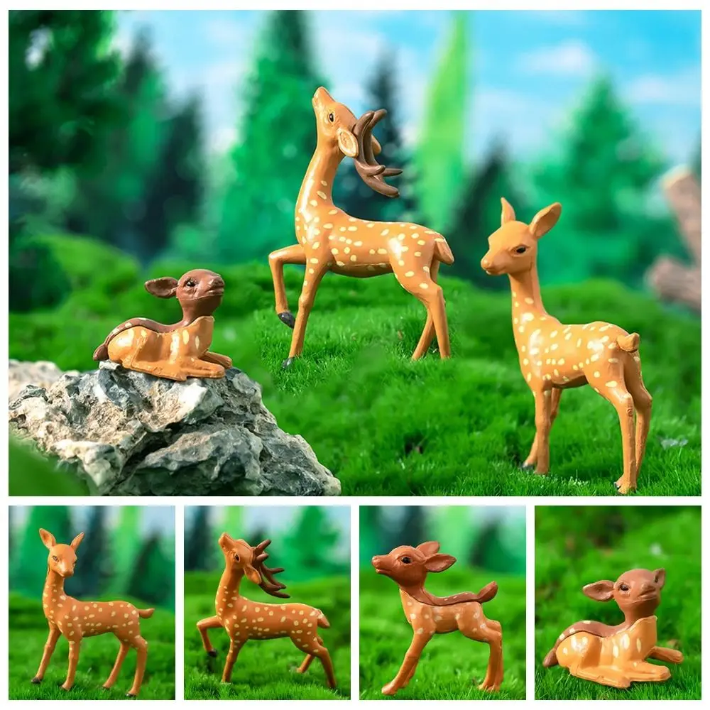 Creative Mini Deer Miniature Statue Plastic Crafts Cute Sika Deer Figurines Realistic Micro Landscape Ornaments Yard