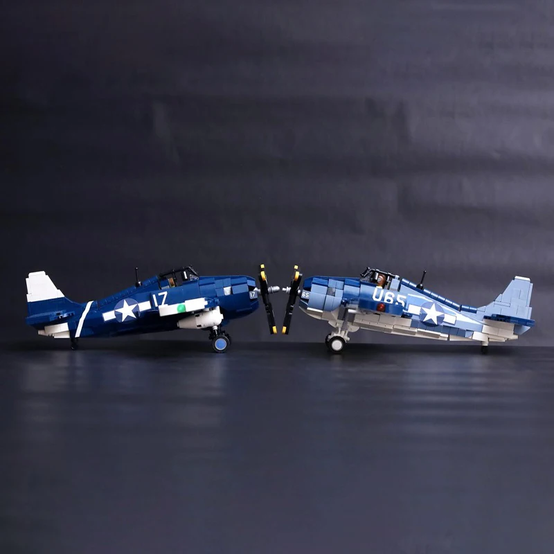 WW2 US Military Fighter FM-2 Wildcat Triple Pack Model Air Force Combat Aircraft MOC Building Blocks Toys Sets Kid\'s Xmas Gifts