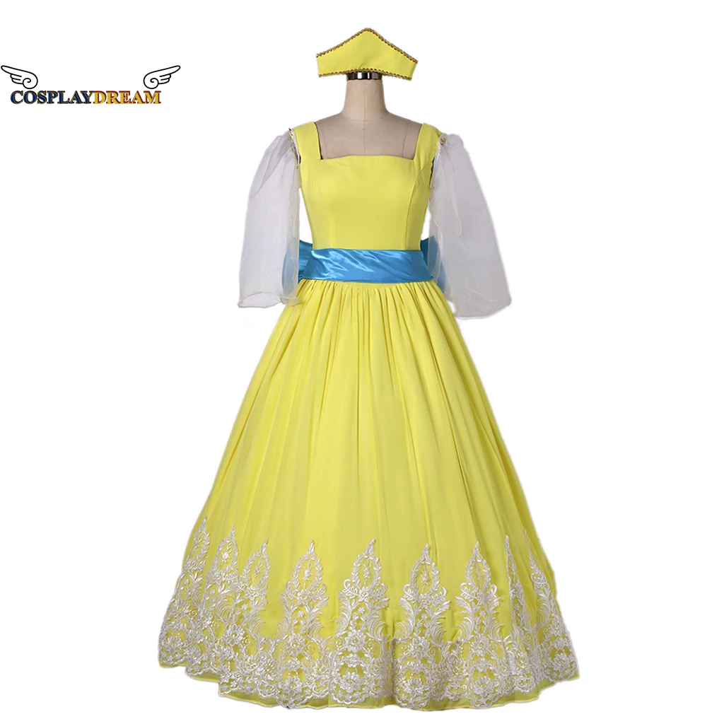 

Movie Anastasia Cosplay Costume Yellow Fancy Dress Princess Dress Anastasia Costume with Belt Headdress Women Halloween Costume