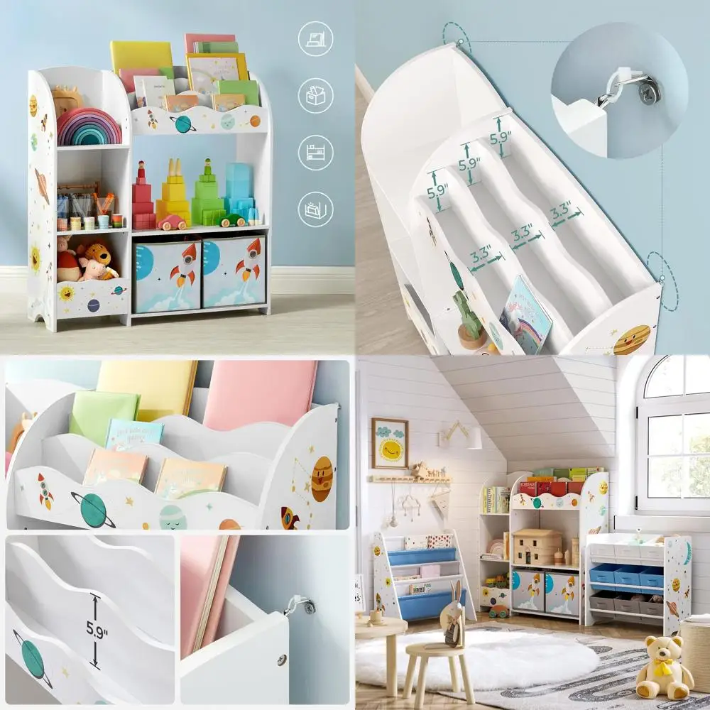 

Children's Playroom Organizer with 2 Storage Bins, White, 93x30x100cm