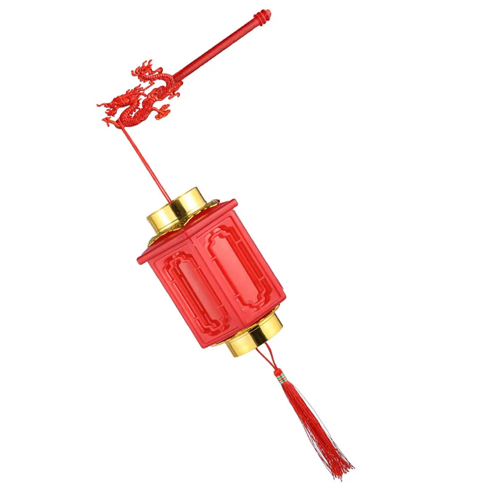 Red Plastic Handheld Lantern Luminous Glowing Festive Portable Chinese Lantern Decoration for New Year Festival Home Party