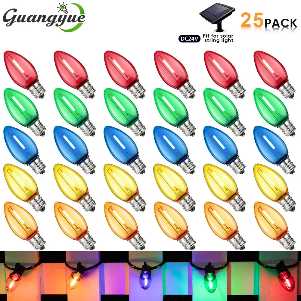 C7 Multicolor Light Bulb 1W DC24V LED Replacement Bulbs for Outdoor Christmas String Lights E12 Candle Festive Night Light Bulbs