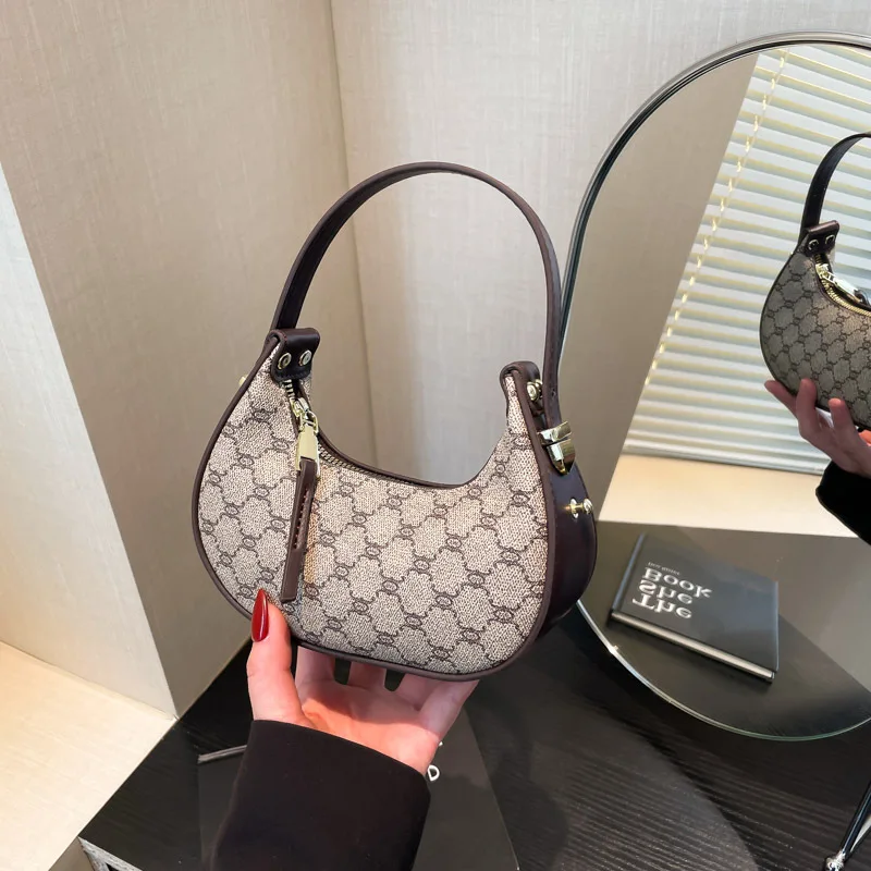 

2025 Spring Summer Printed Crescent Bag, Stylish Dumpling Hobo Bag for Women, Trendy Shoulder & Top Handle Purse