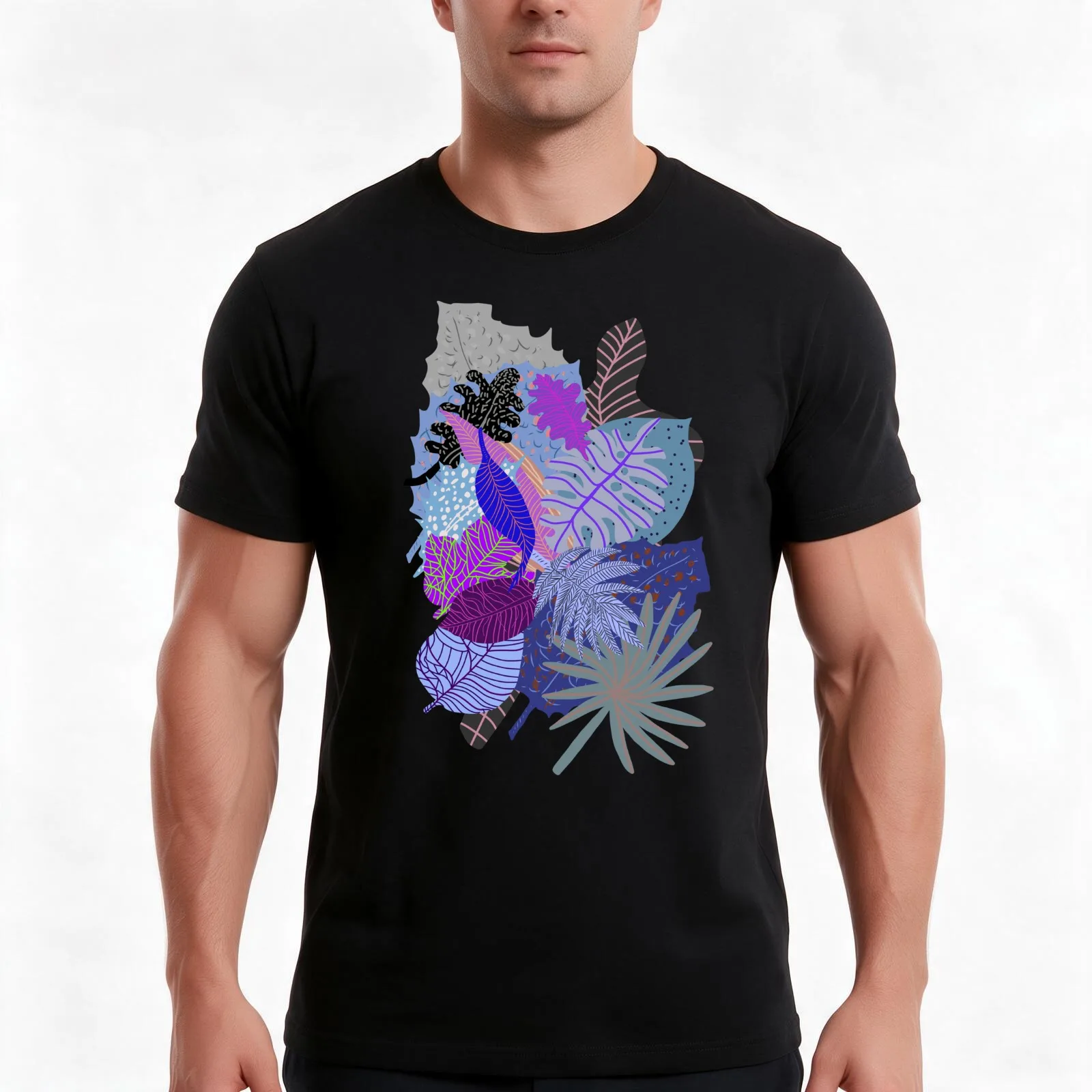 Ultraviolet Fade Nature Leaves T-Shirt, Summer Casual Cotton Tee, Oversized Streetwear Tops, Vintage Graphic Print, 100% Cotton